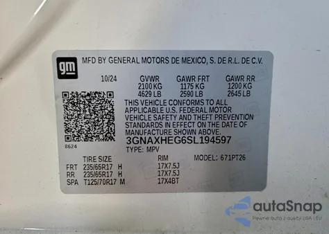 2025 Chevrolet Equinox Lt from USA, damaged, VIN 3GNAXHEG6SL194597